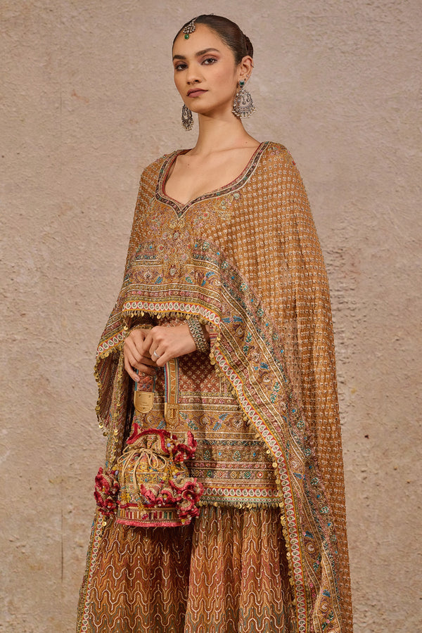 Kashida Hand-Embroidered Kurta Sharara Set