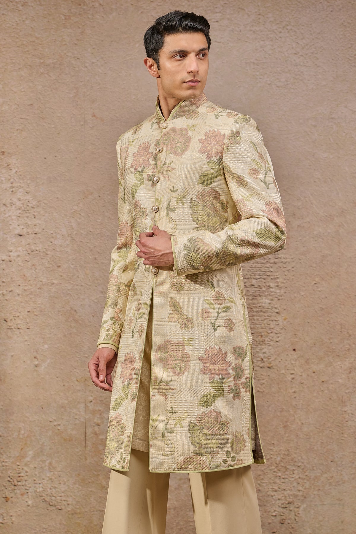 Languid Summer Classic Floral Motif Sherwani - Only Sherwani