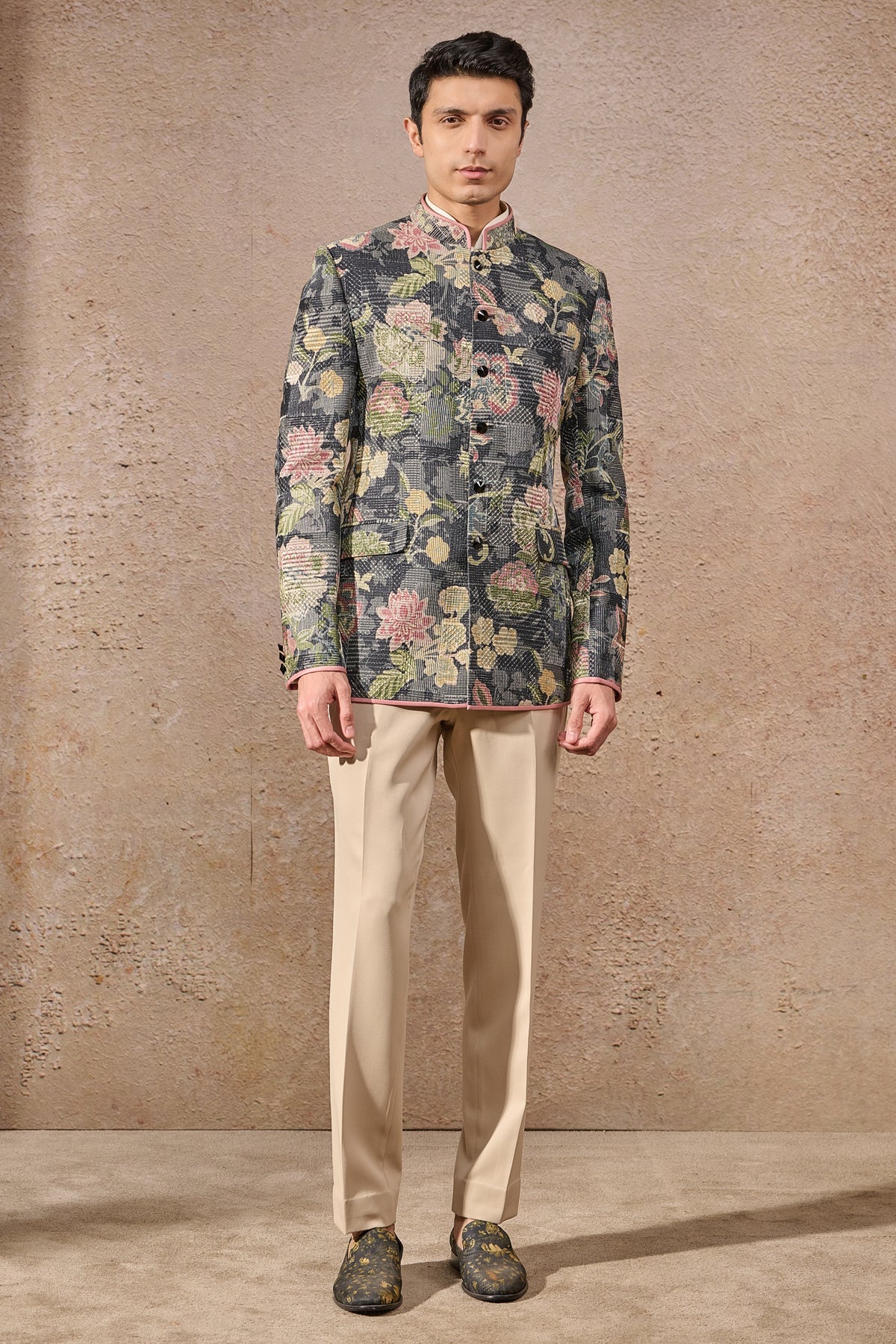 Languid Summer Textured Floral Bandhgala - Only Bandhgala