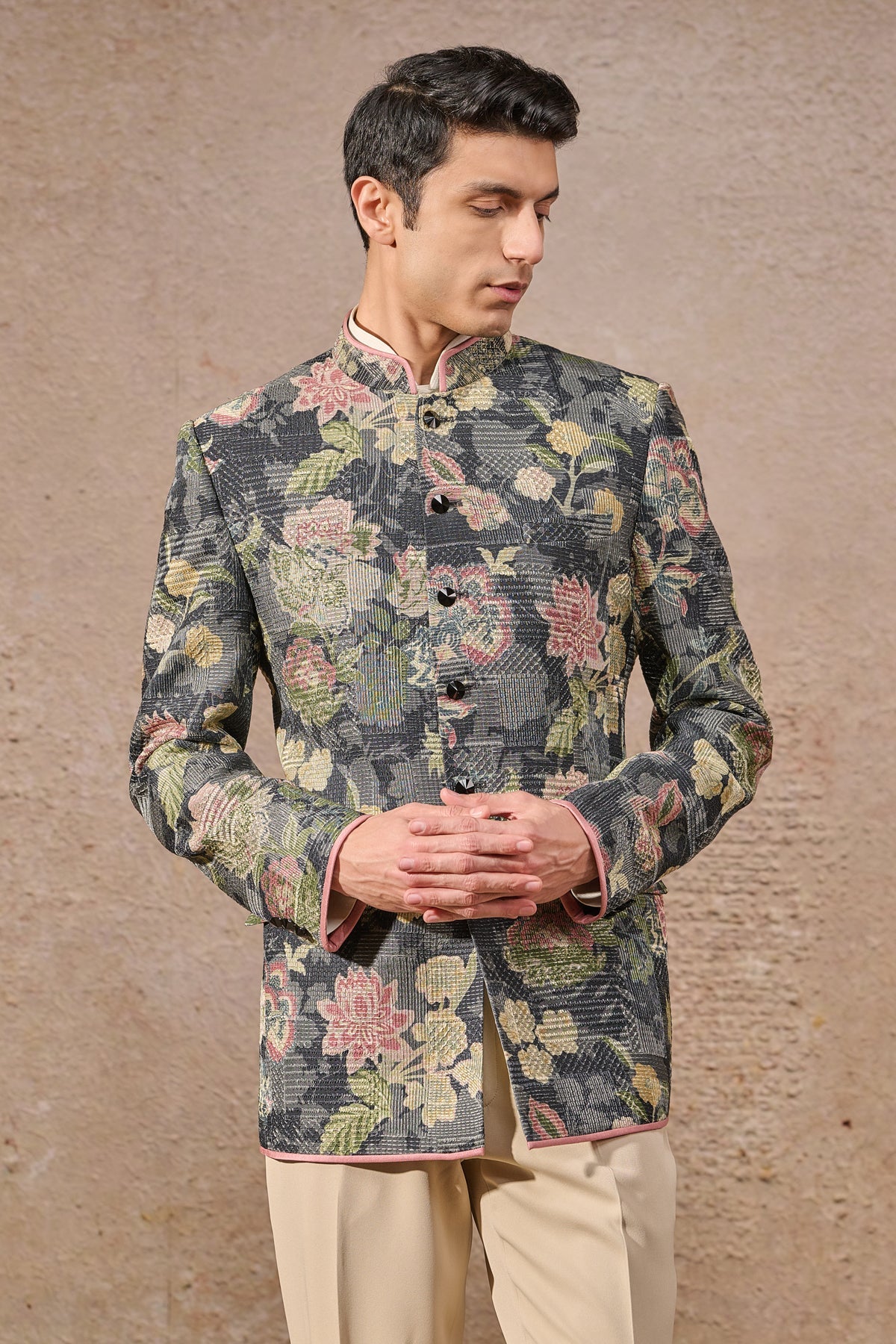 Languid Summer Textured Floral Bandhgala - Only Bandhgala