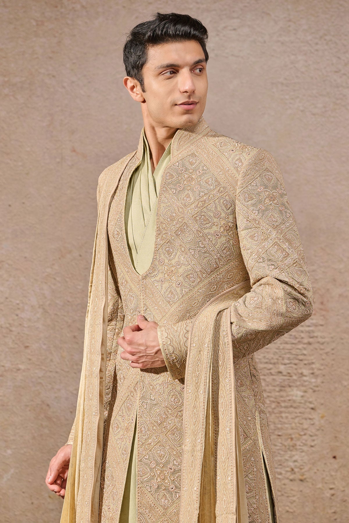Languid Summer Multicolor Thread Embroidery Sherwani - Only Sherwani