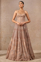 Pearl and sequin embroidered flared lehenga