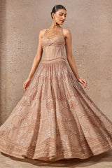 Pearl and sequin embroidered flared lehenga