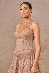 Pearl and sequin embroidered flared lehenga