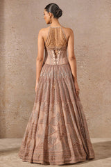 Pearl and sequin embroidered flared lehenga
