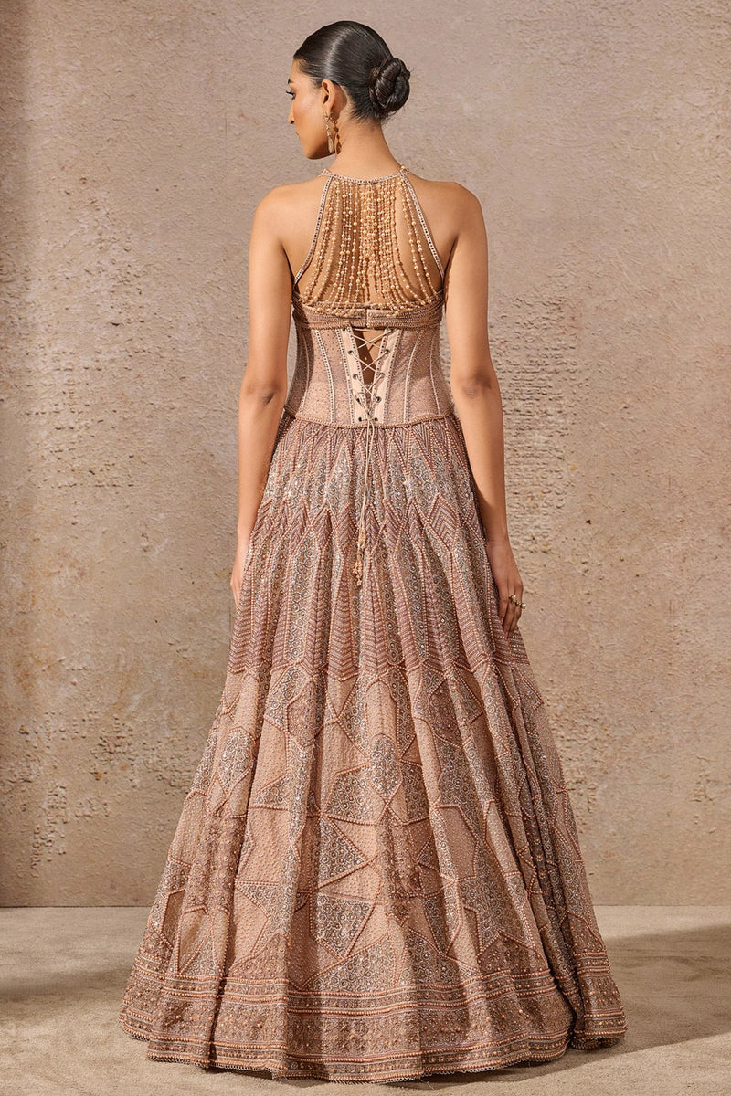 Pearl and sequin embroidered flared lehenga