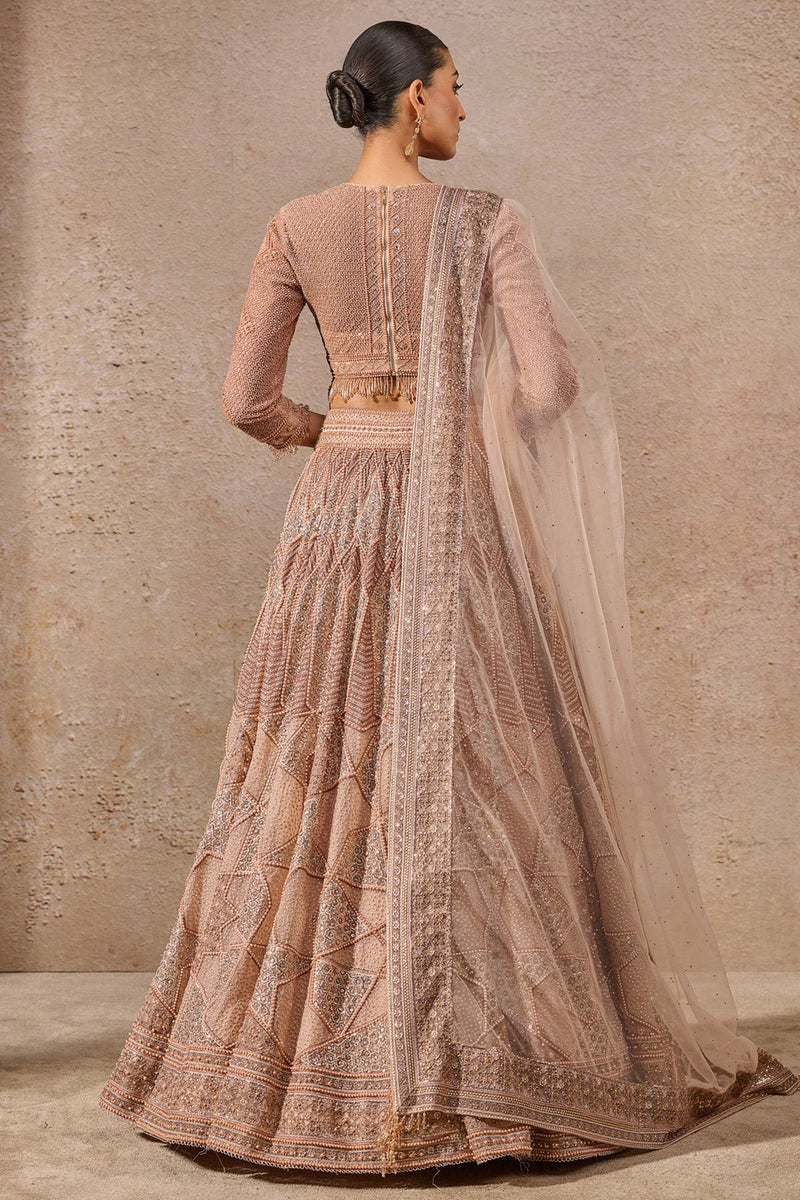 Pearl and sequin embroidered flared lehenga