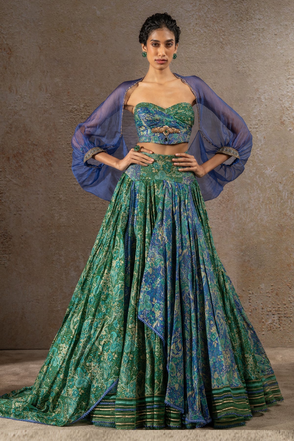 Golden Light Draped Textile Lehenga