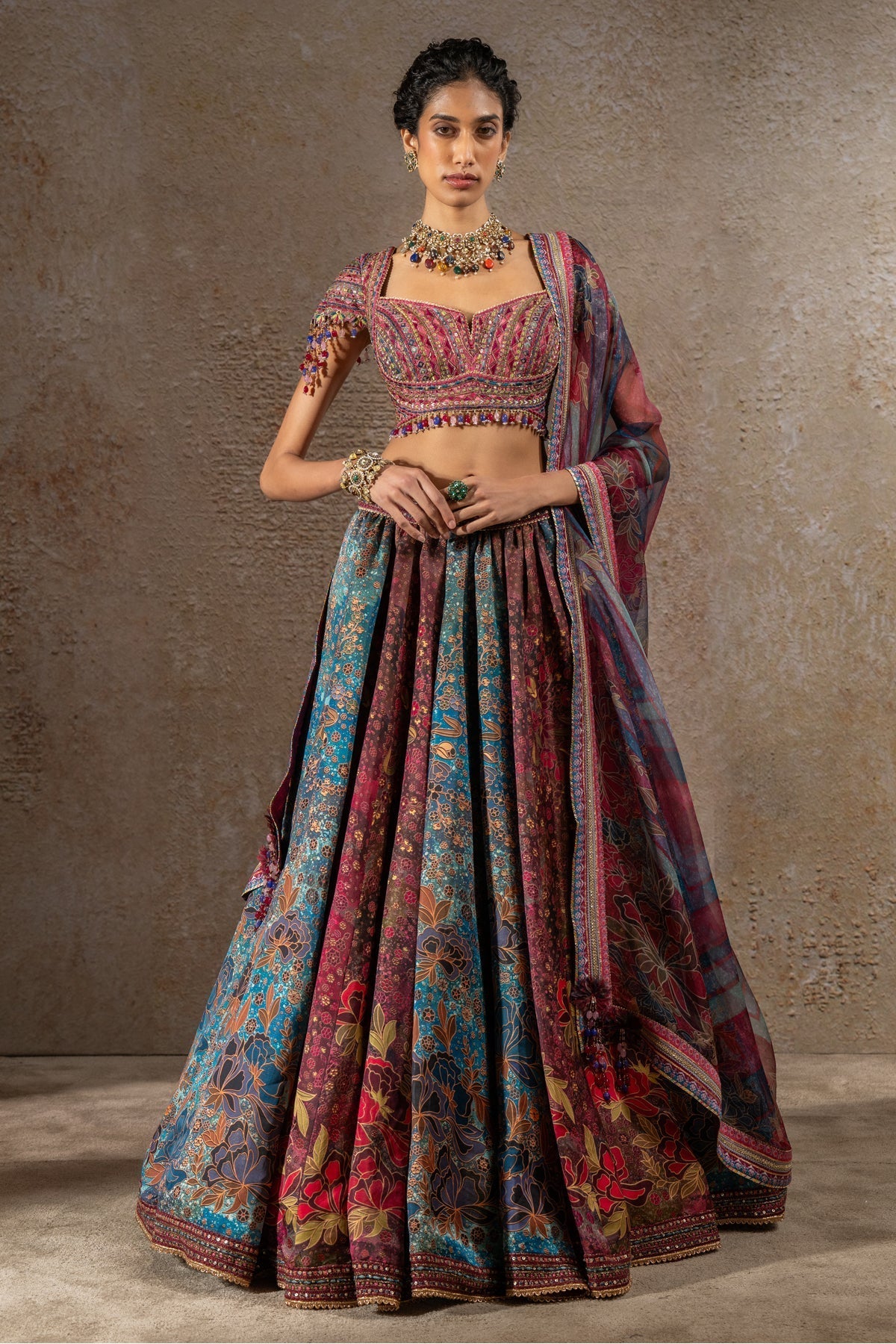 Golden Light Floral Printed Lehenga with Dupatta