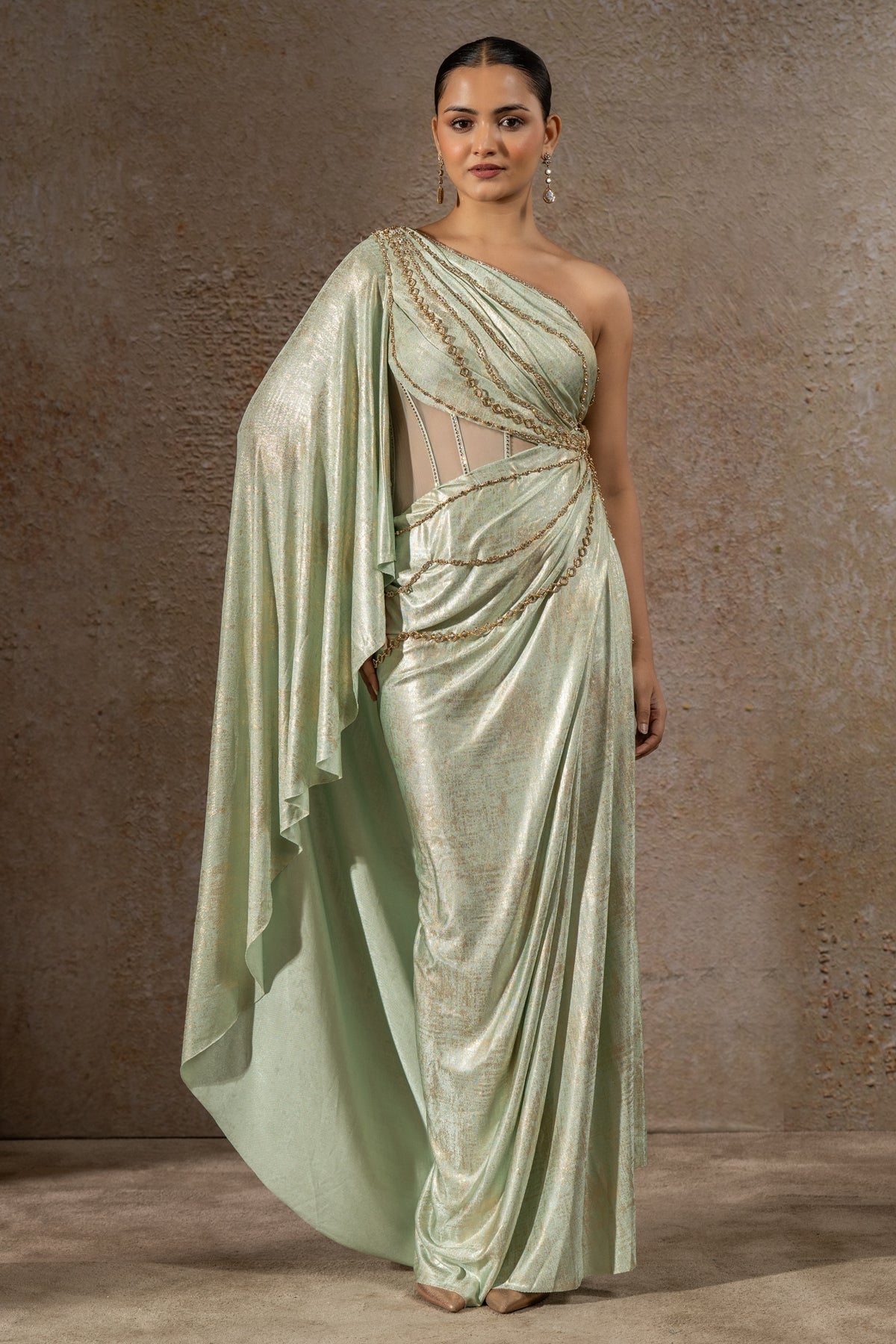 Golden Light Structured drape dress