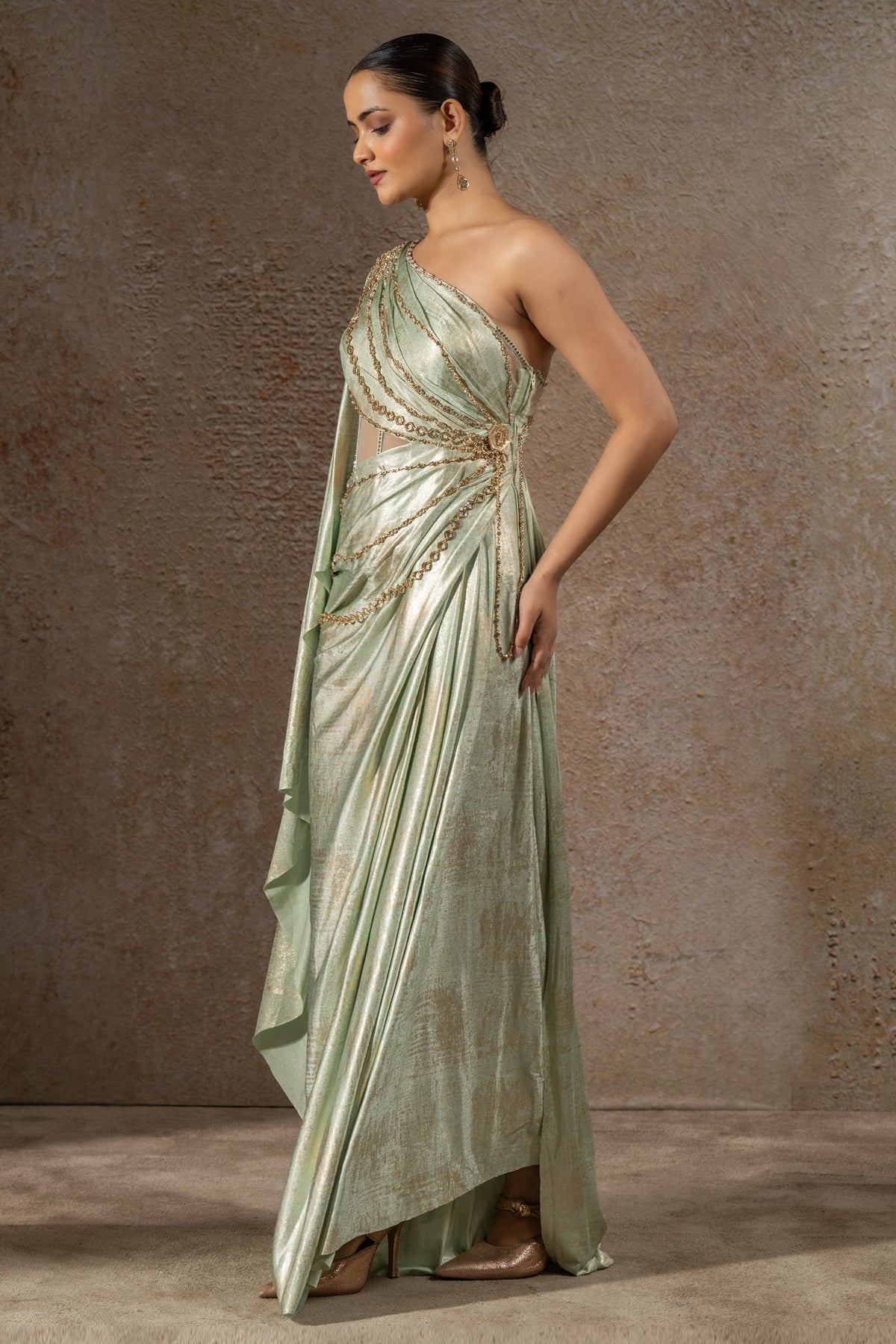 Golden Light Structured drape dress