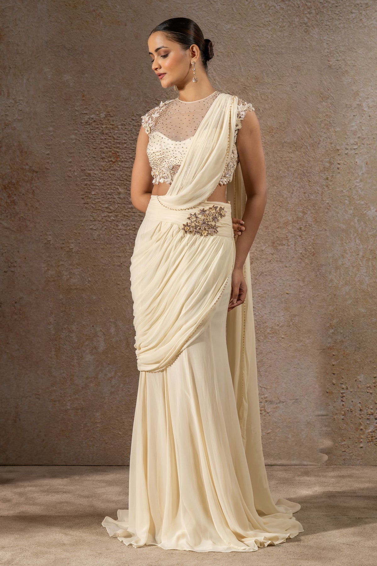 Golden Light Concept Saree with Embroidered Blouse