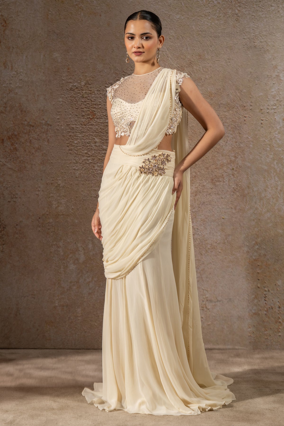 Golden Light Concept Saree with Embroidered Blouse