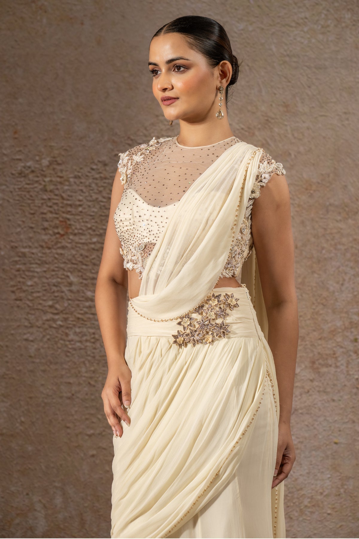 Golden Light Concept Saree with Embroidered Blouse