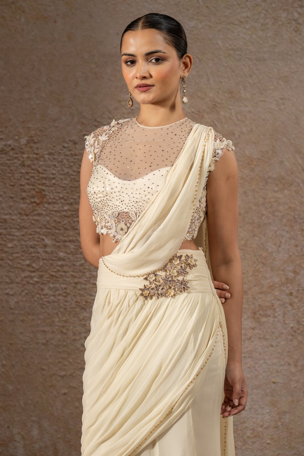 Golden Light Concept Saree with Embroidered Blouse