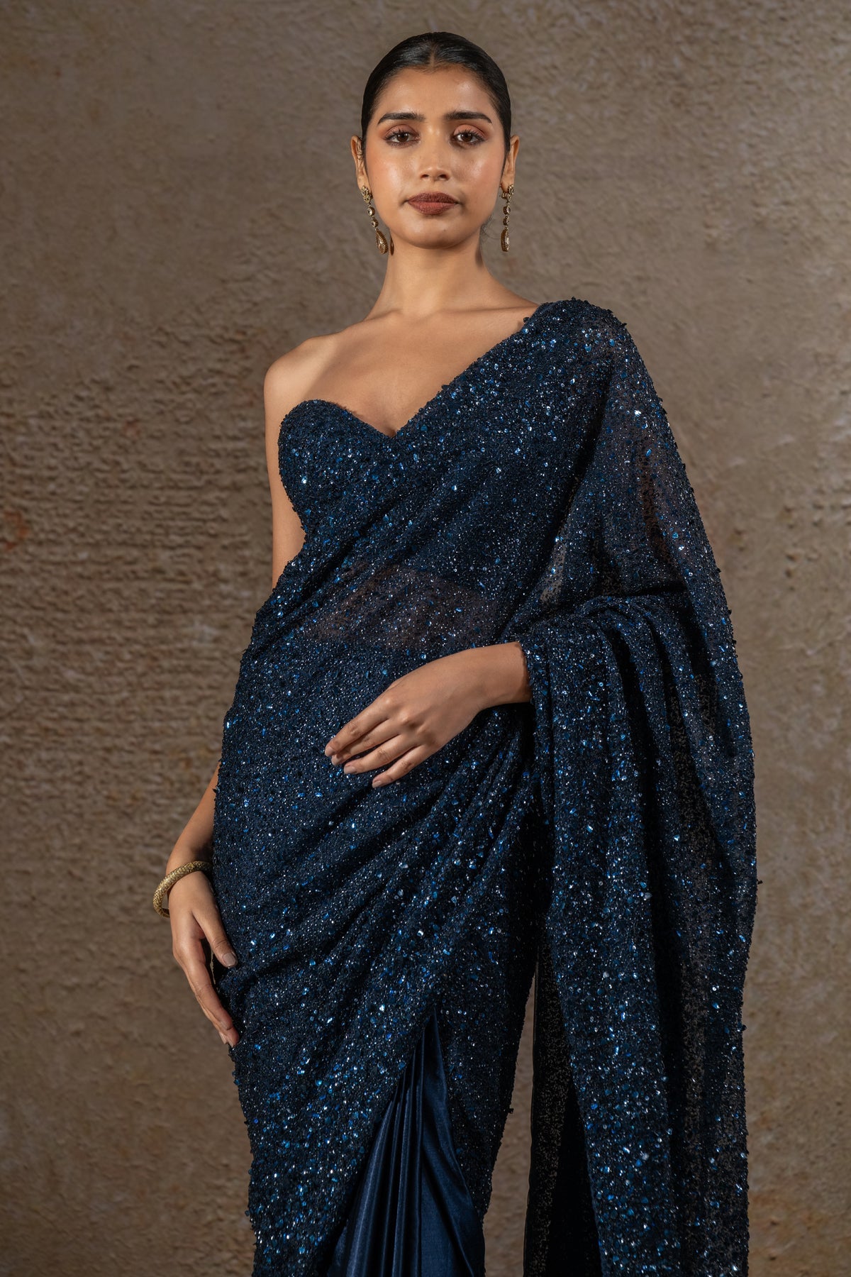 Sequin Saree with Embroidered Corset