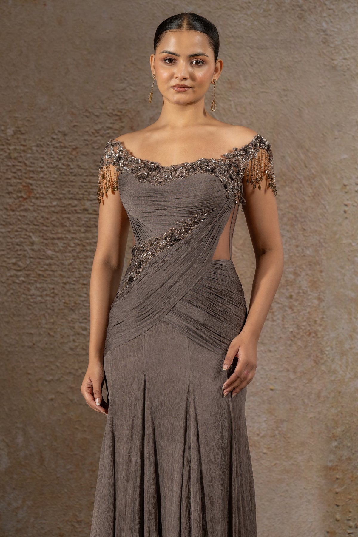 Sequin Embroidered Chiffon Gown