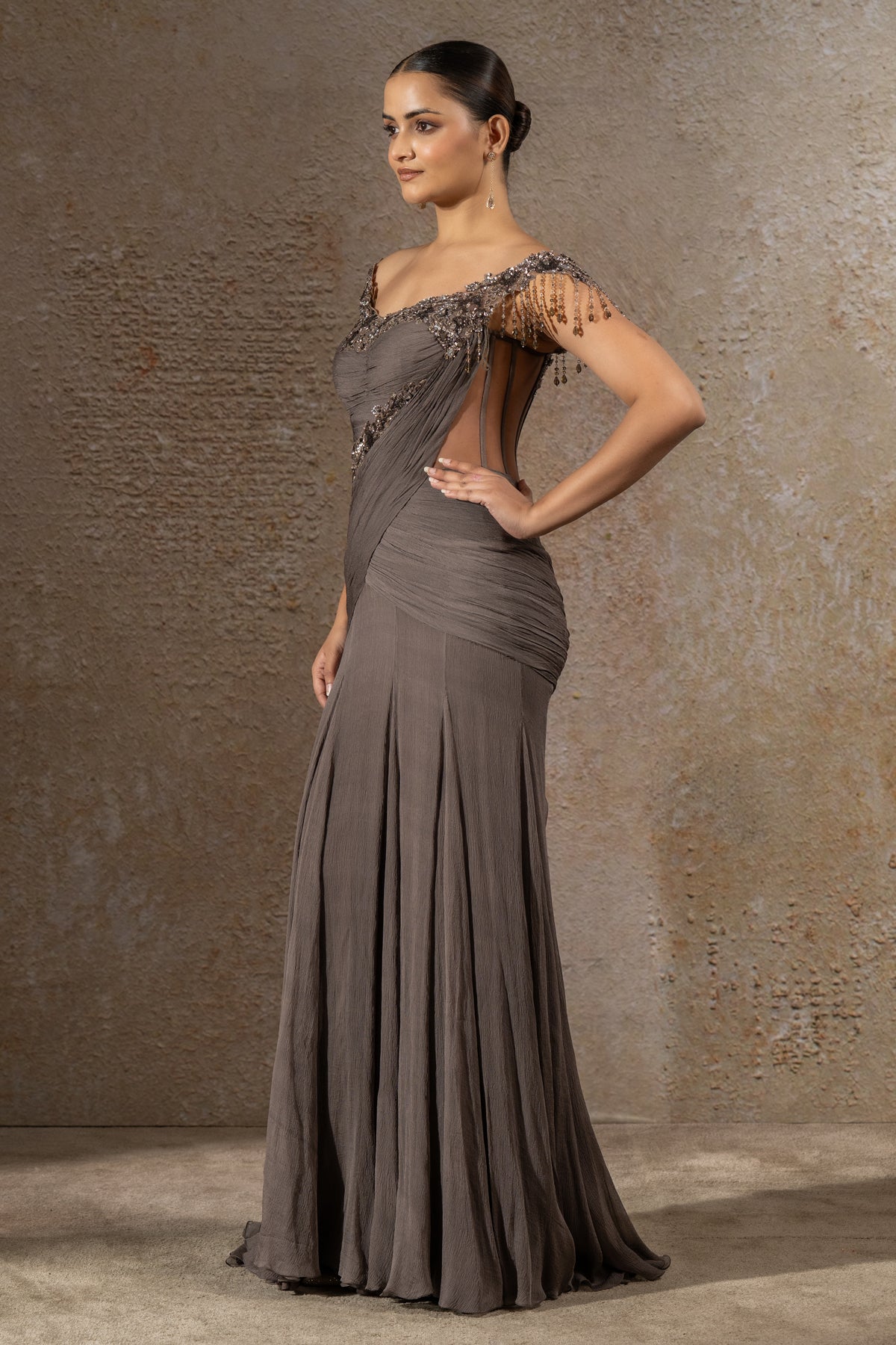 Sequin Embroidered Chiffon Gown