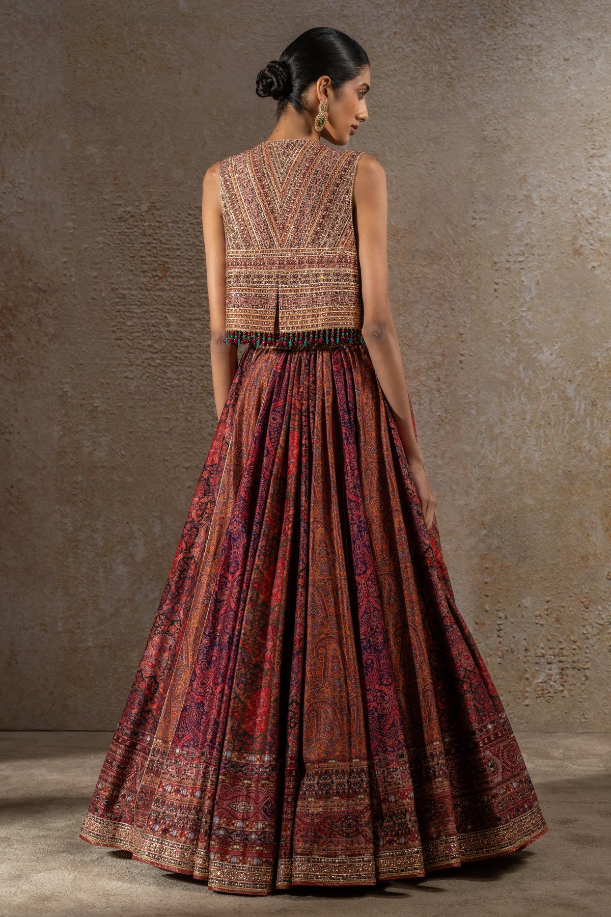 Printed lehenga and Gilet set