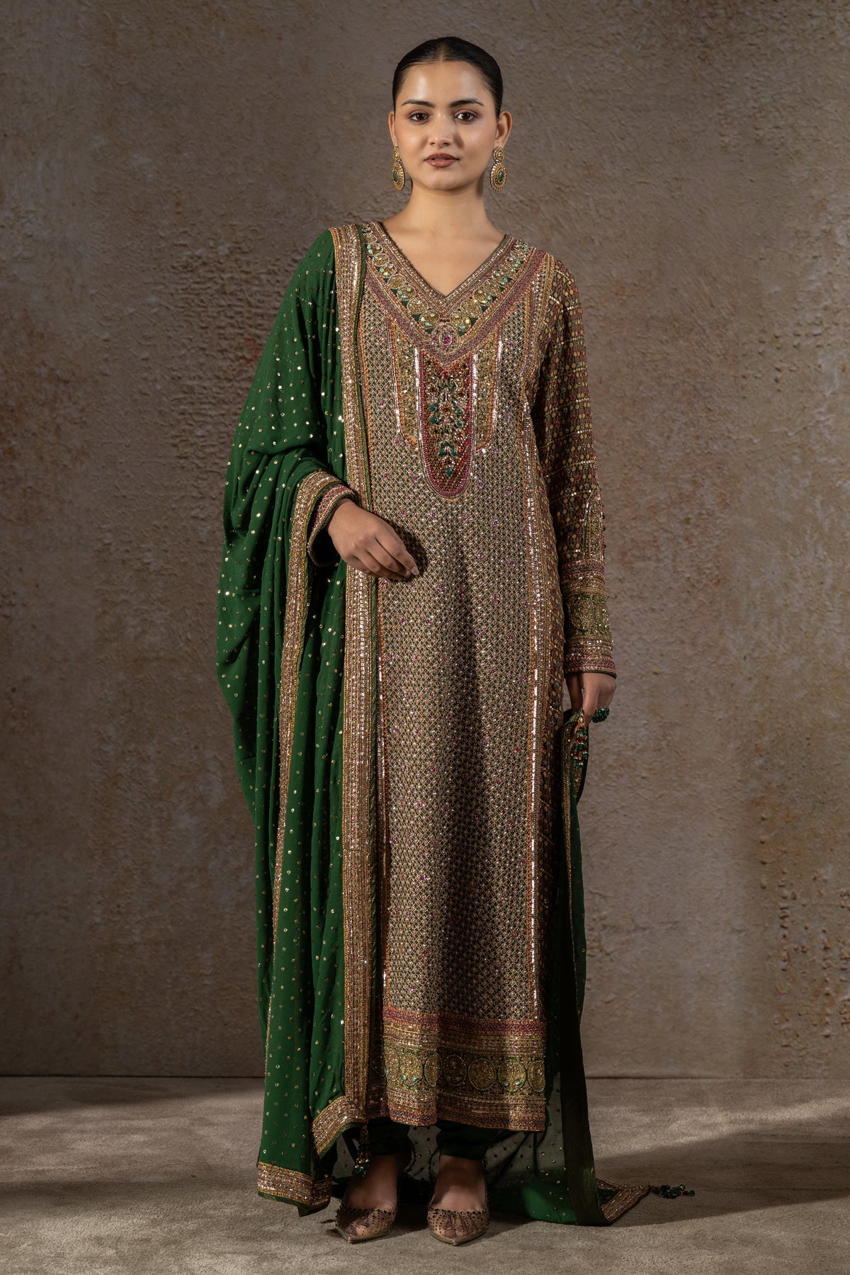 Navratna Bejewelled Kurta Churidar Set