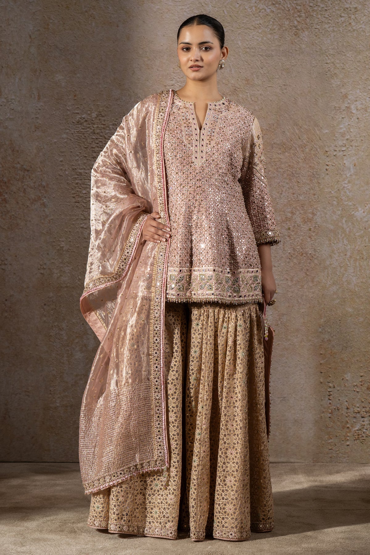 Hand Embroidered Mirror Work Sharara Set