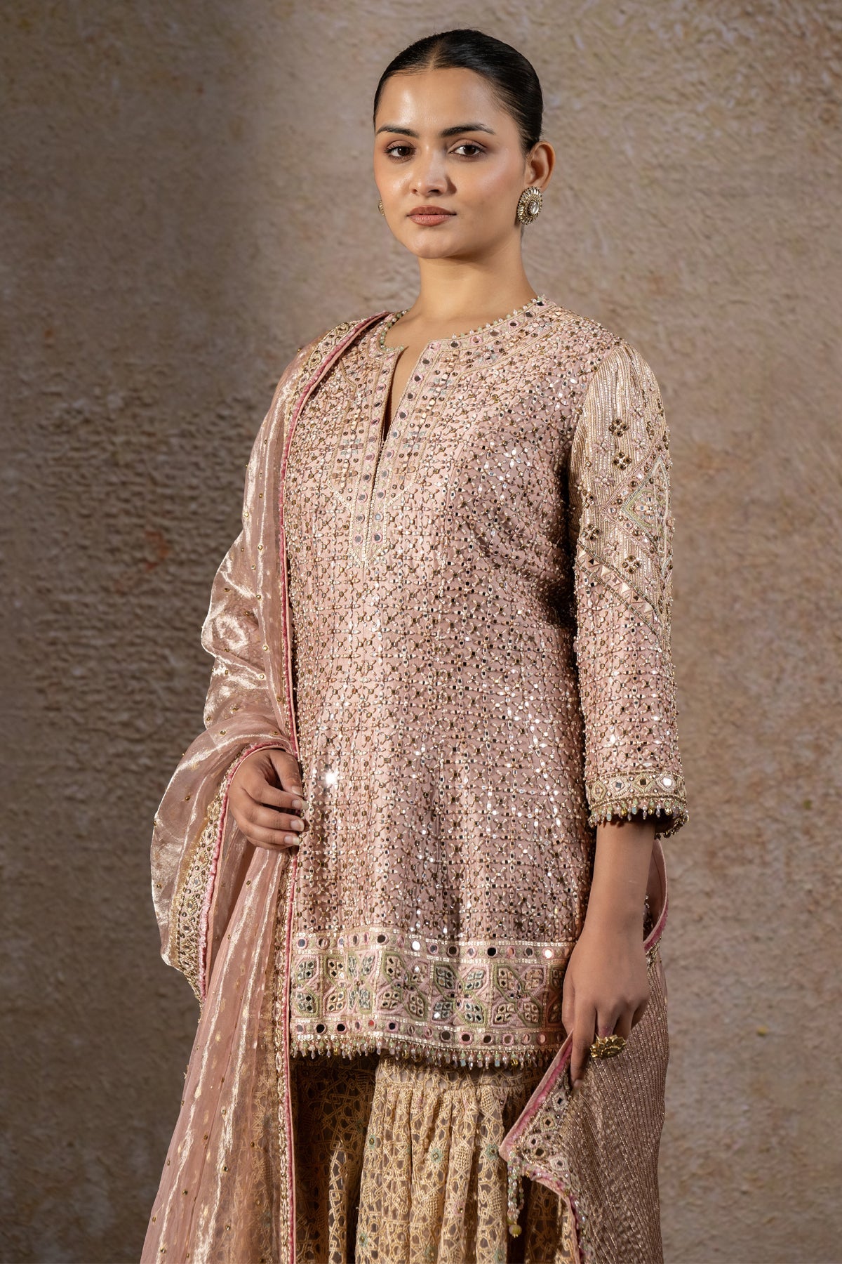 Hand Embroidered Mirror Work Sharara Set