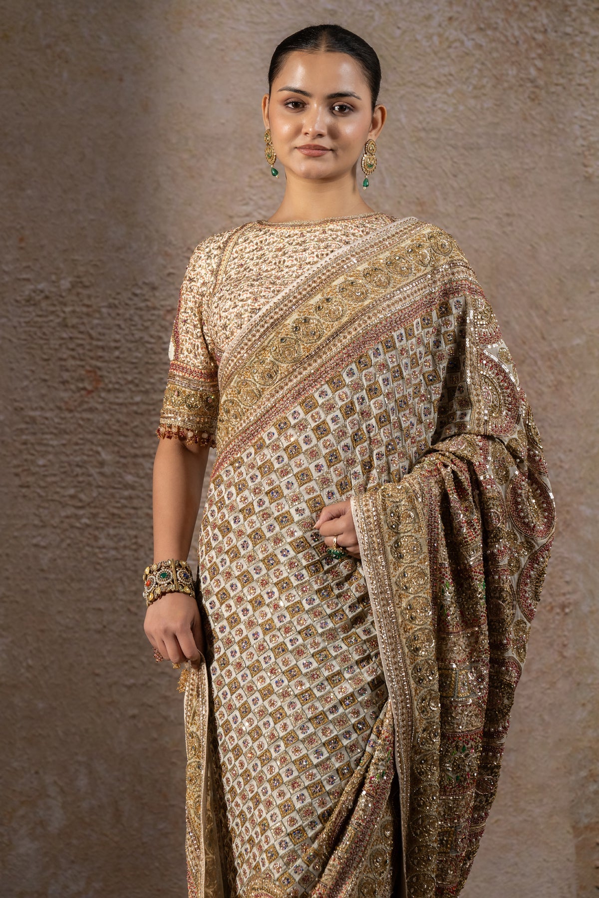 Timeless Navratna Bejewelled Saree - Only Saree