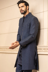 Quilted Sherwani With Metallic Zipper