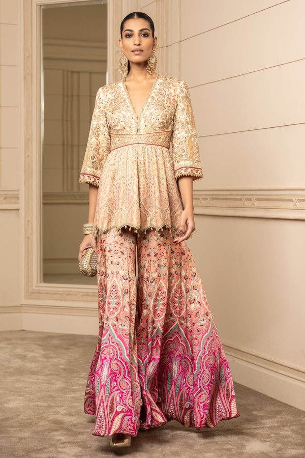 Printed Sharara, Kurti, and Drape