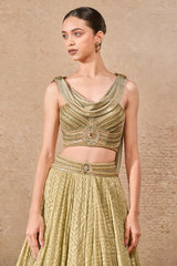 Cowl Drape Bustier & Textile Lehenga