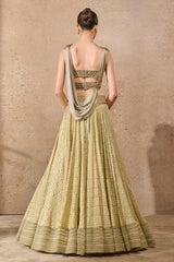 Cowl Drape Bustier & Textile Lehenga