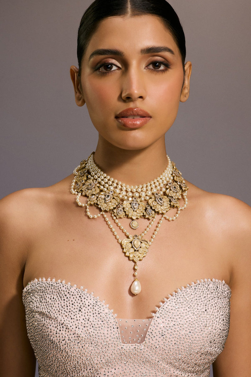 Draped Pearl Crystal Neckpiece