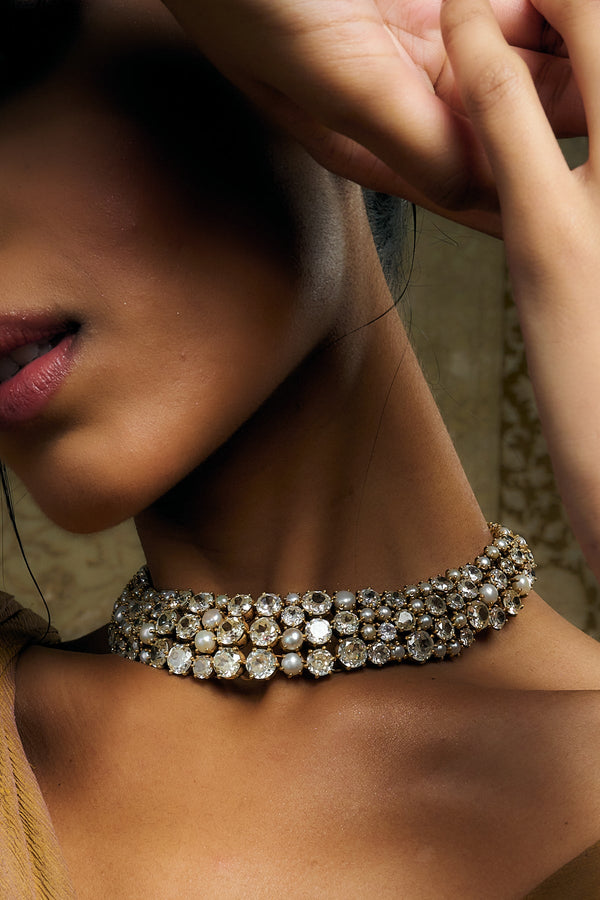 Pearl And Crystal Studded Choker