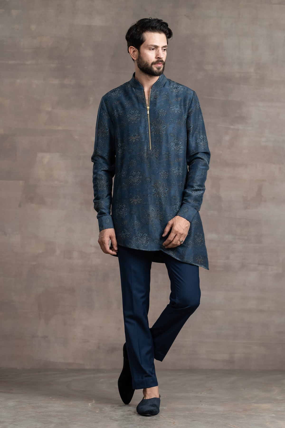 Floral Printed Silk Kurta