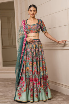Floral Printed Lehenga Blouse With Shaded Dupatta