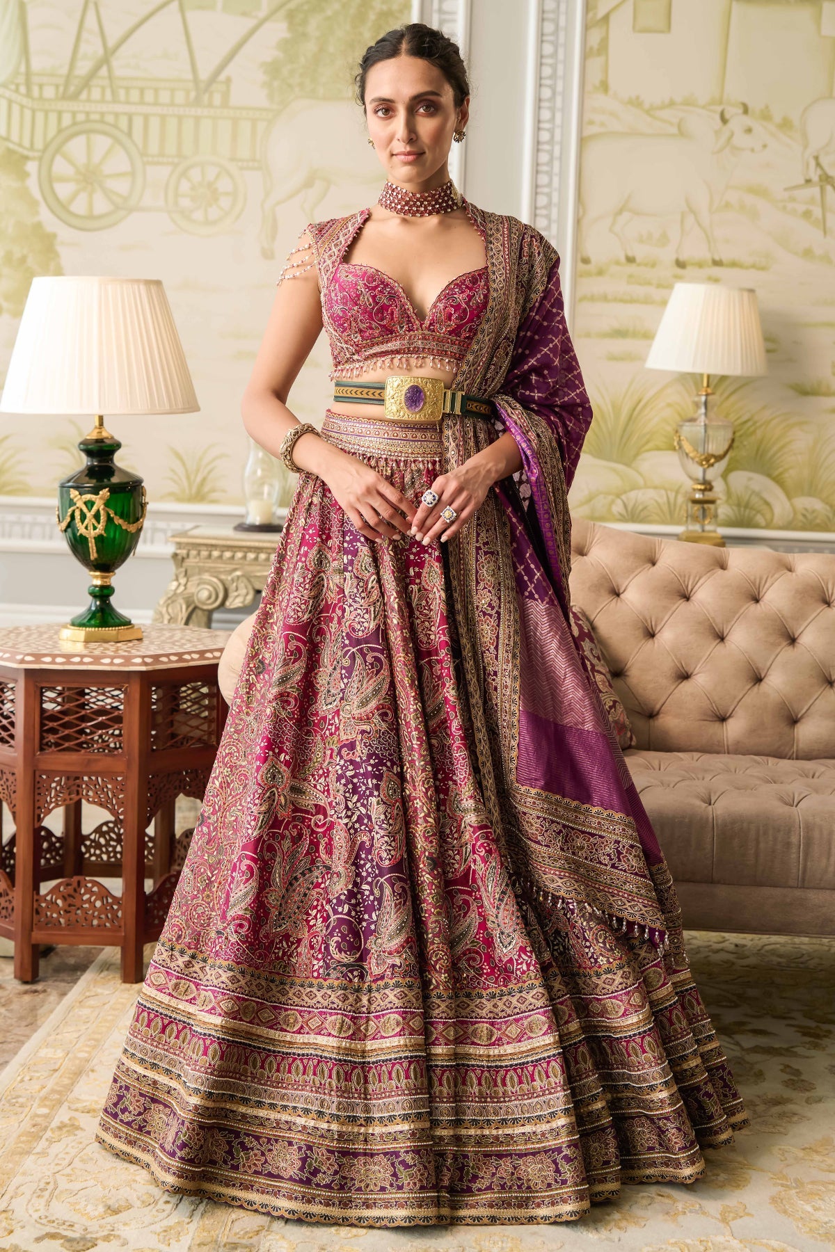 Kashida Lehenga, Blouse, And Dupatta