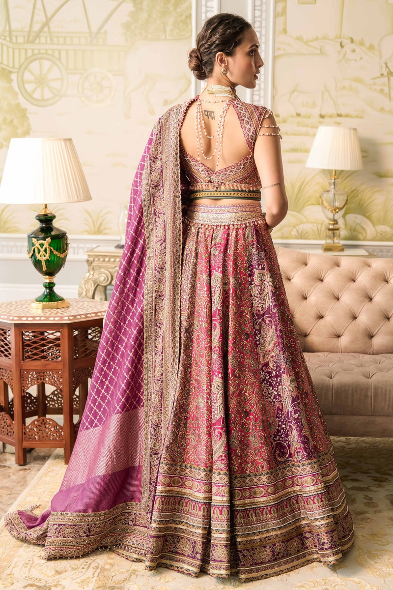 Kashida lehenga, blouse, and dupatta