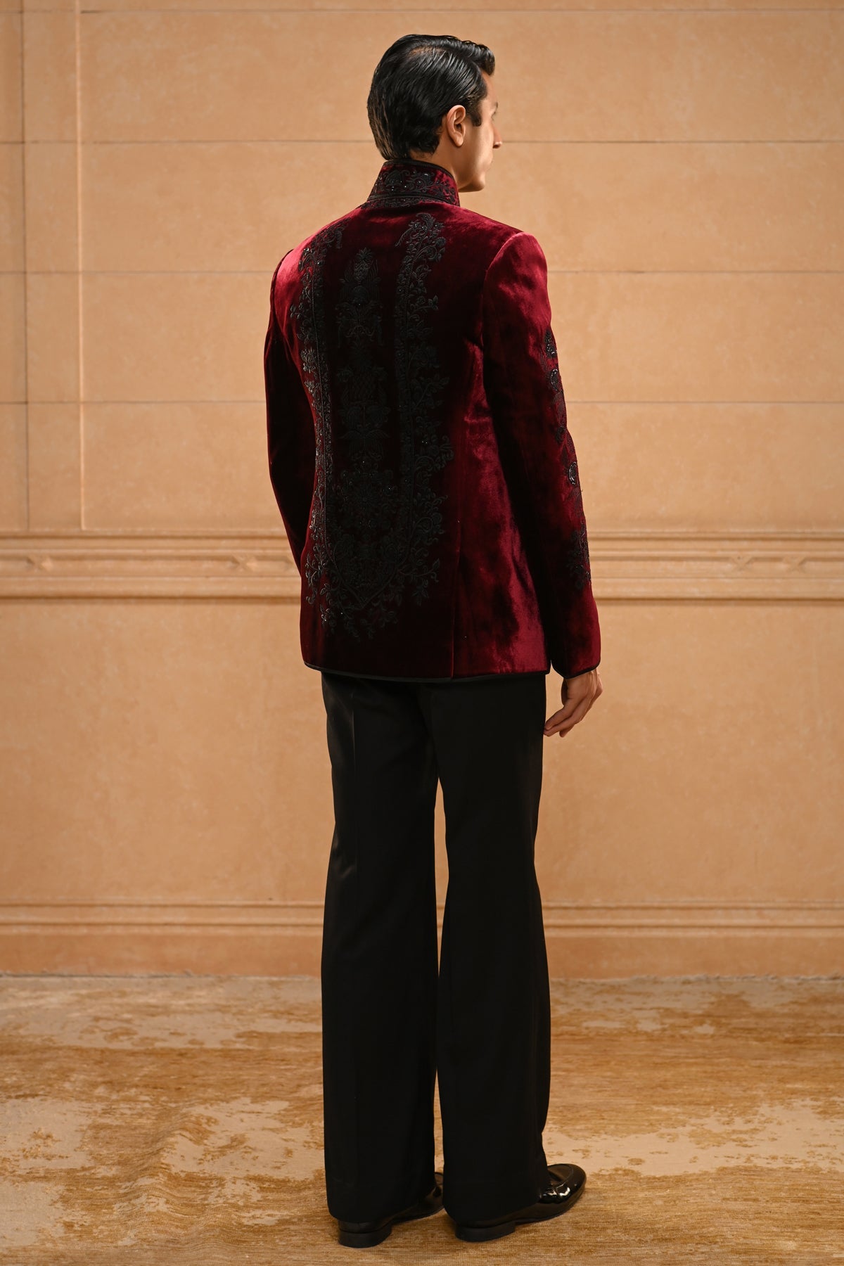 Embroidered Velvet Bandhgala Set