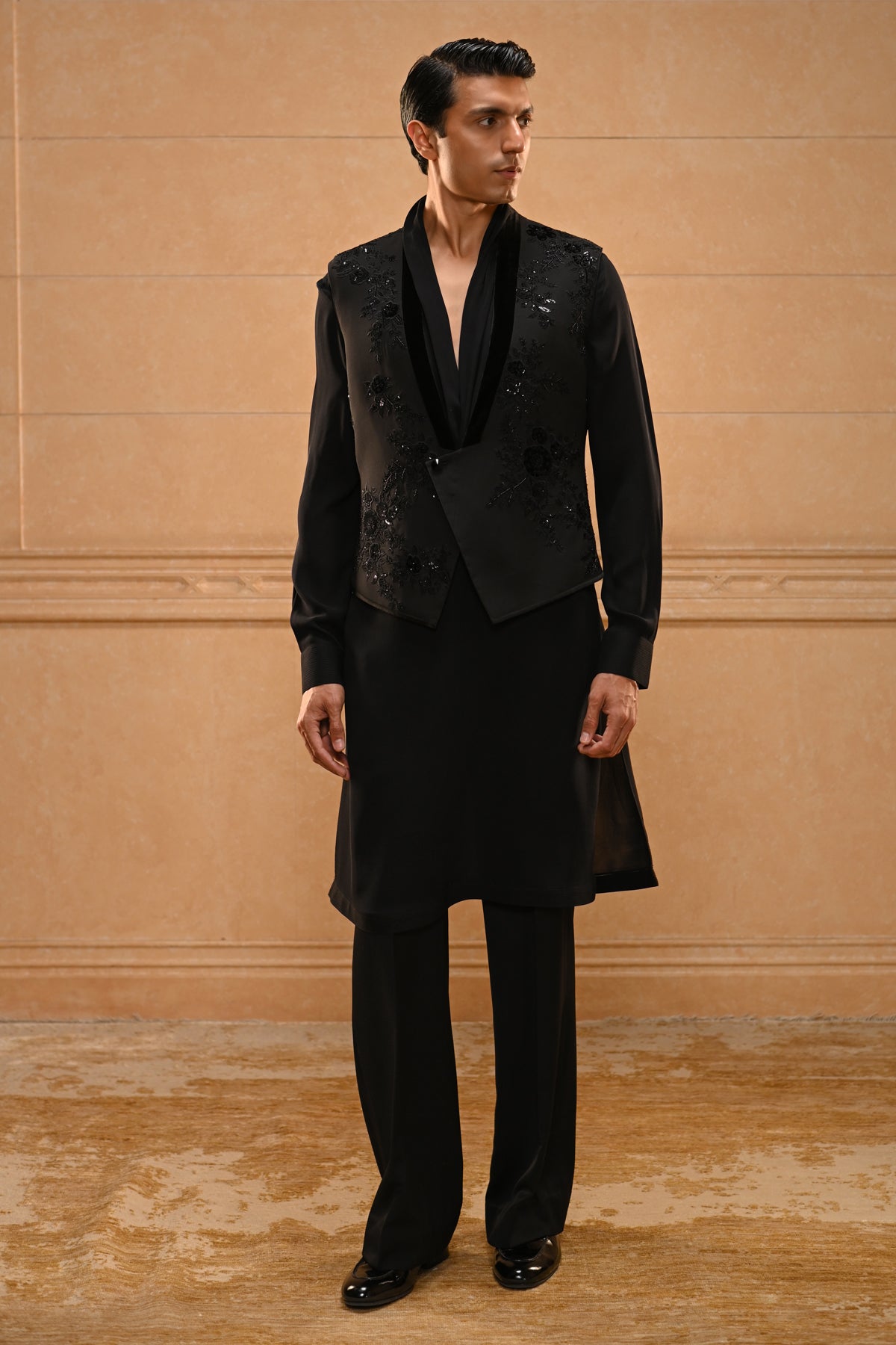 Draped Kurta waistcoat set