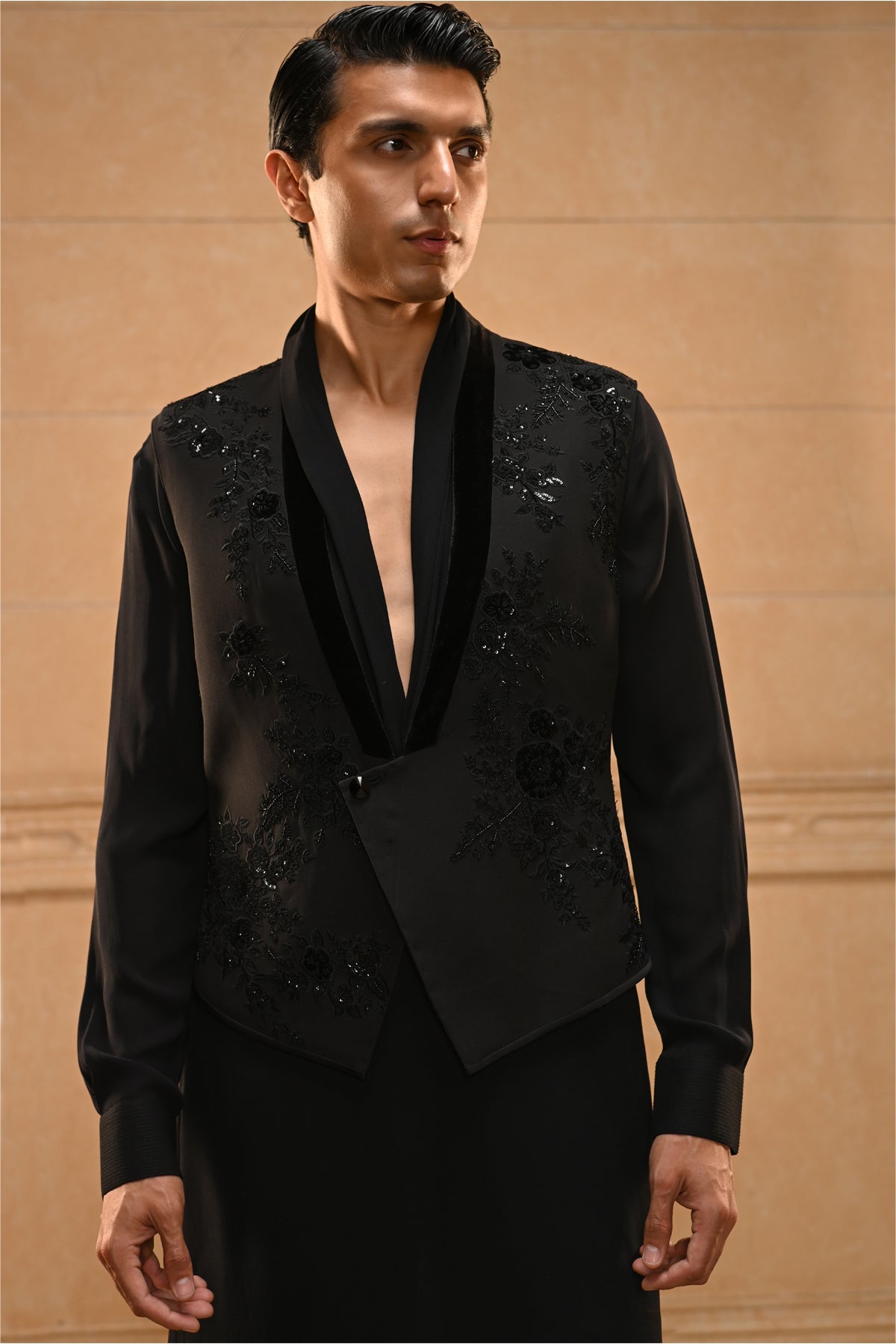 Draped Kurta waistcoat set