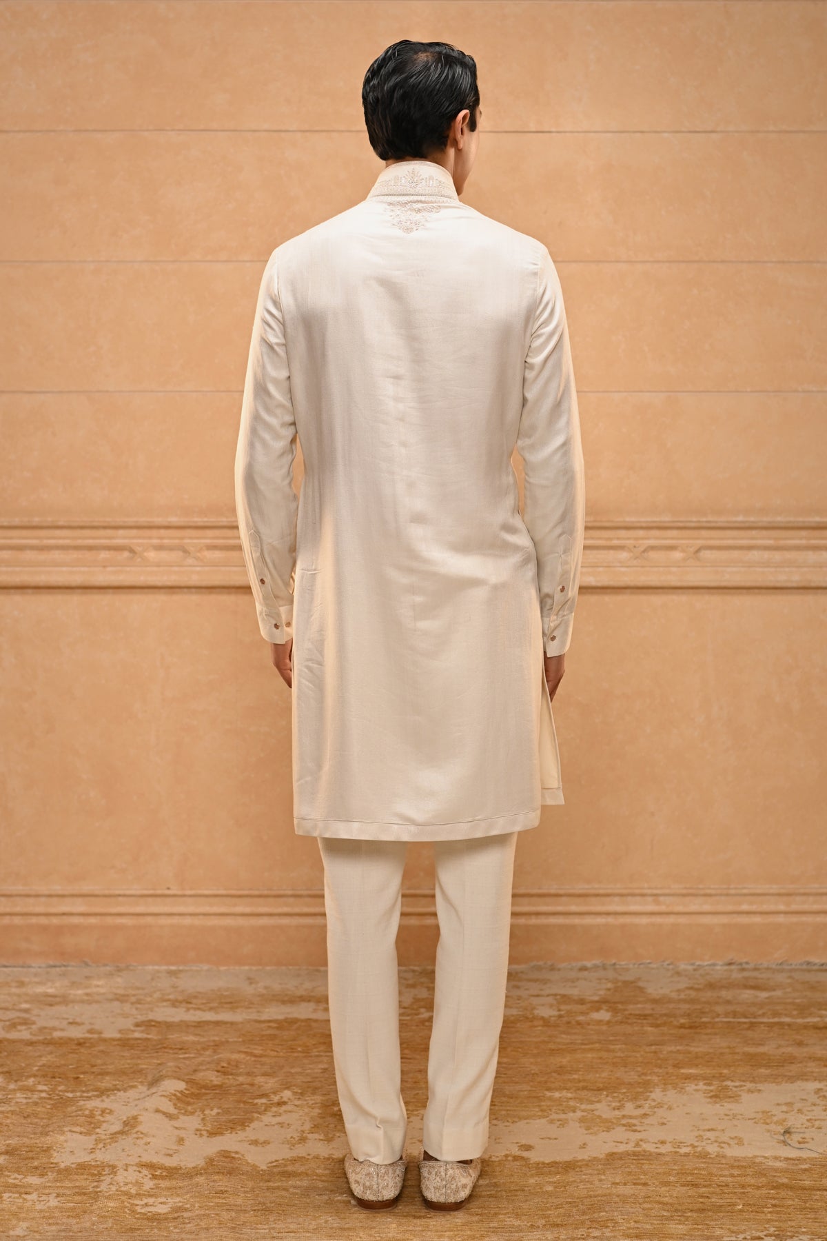 Temple Motif Open Sherwani Set