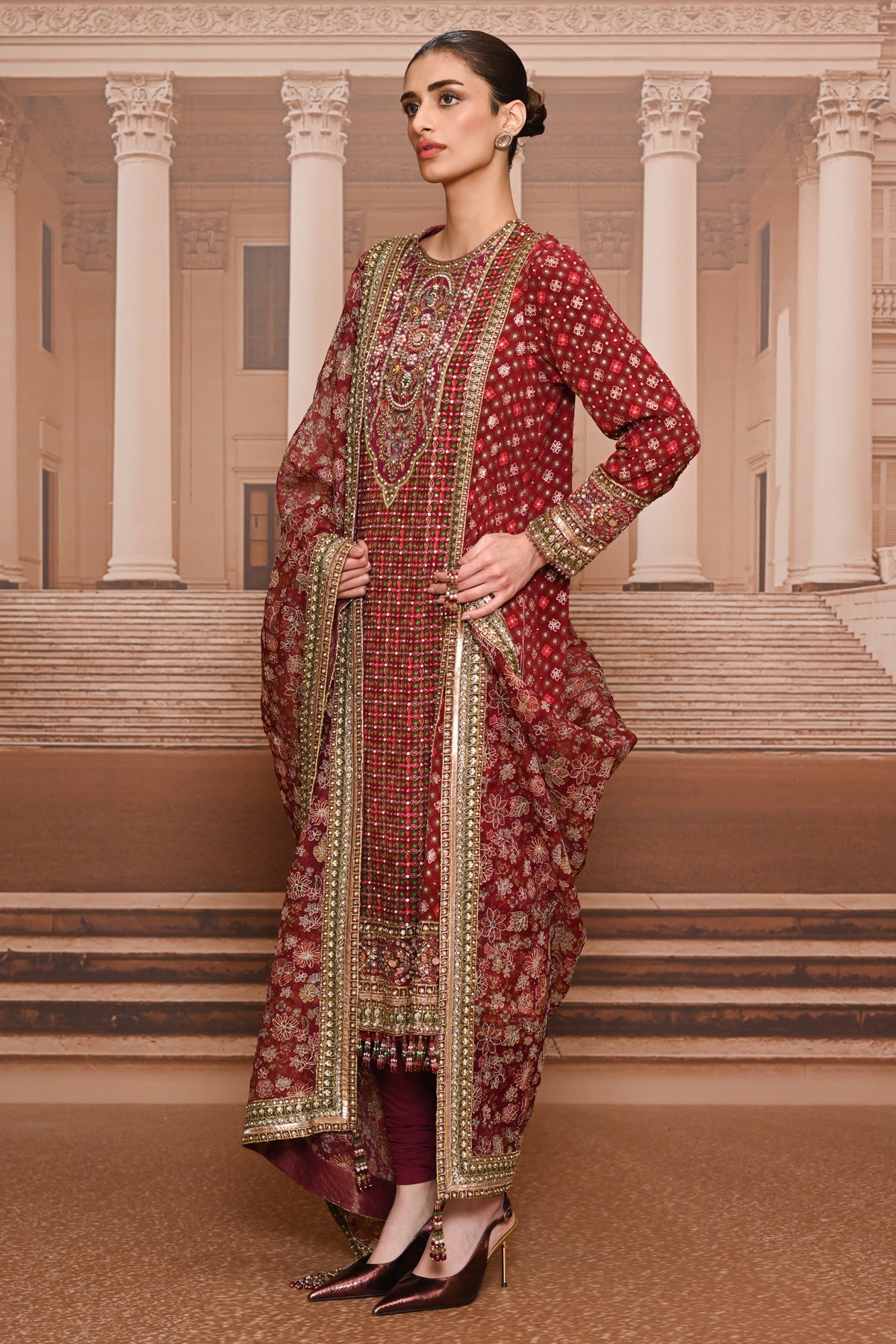 Ever Bloom Byzantium Hand Painted Kashida Kurta Set