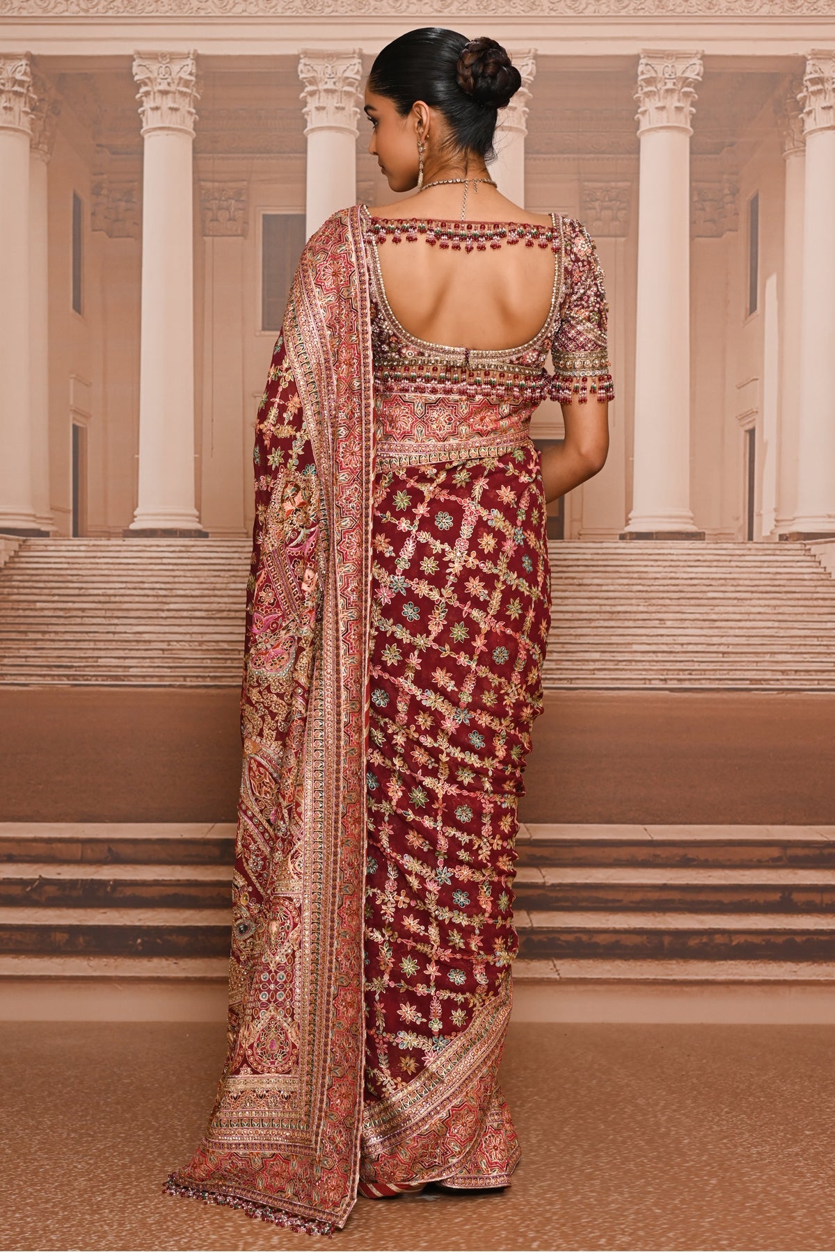 Ever Bloom Byzantium Hand-Painted Kashida Saree