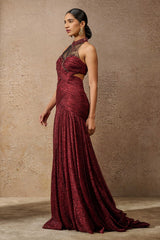 Sculpted Jewelled Crinkle Gown