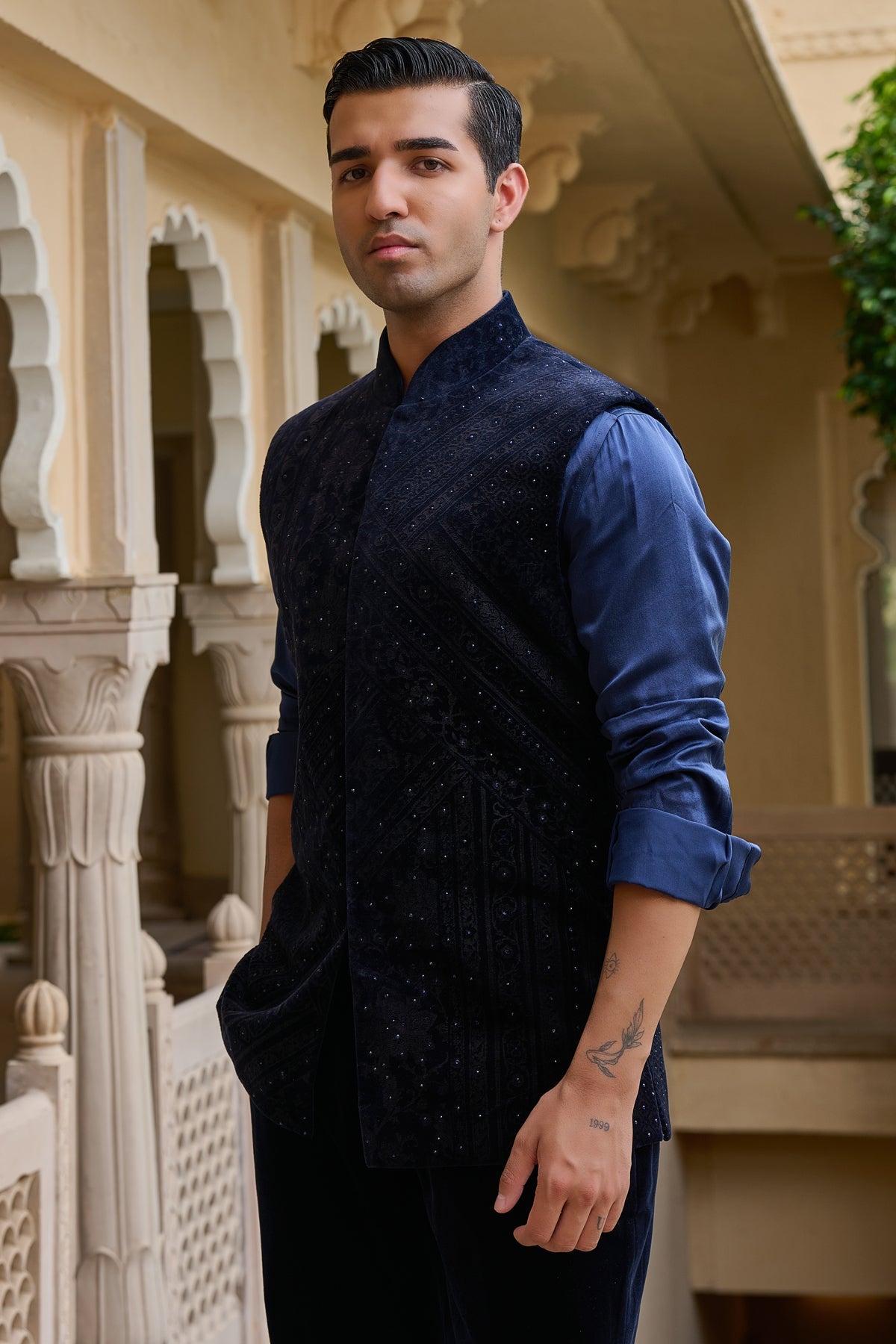 Etched Waistcoat Set with Velvet Trousers