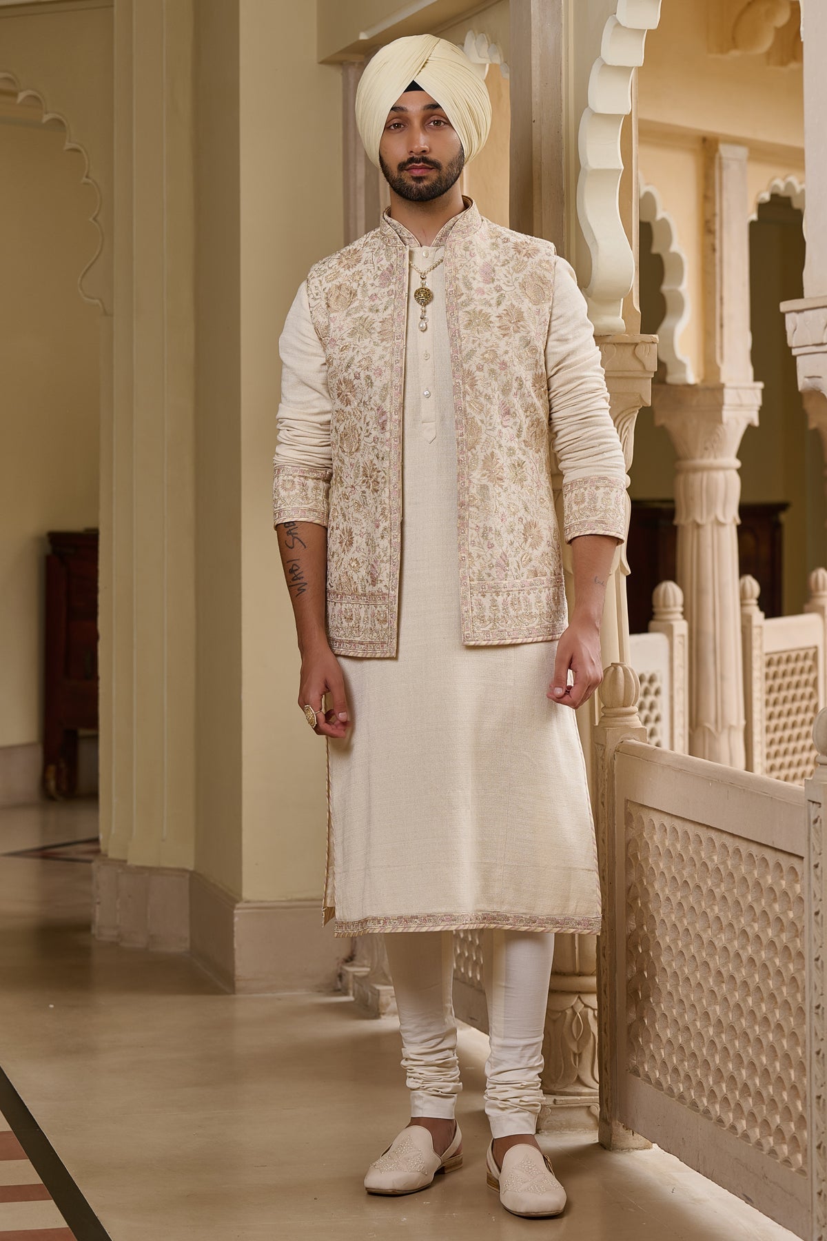 Multicolour Embroidered Waistcoat Set