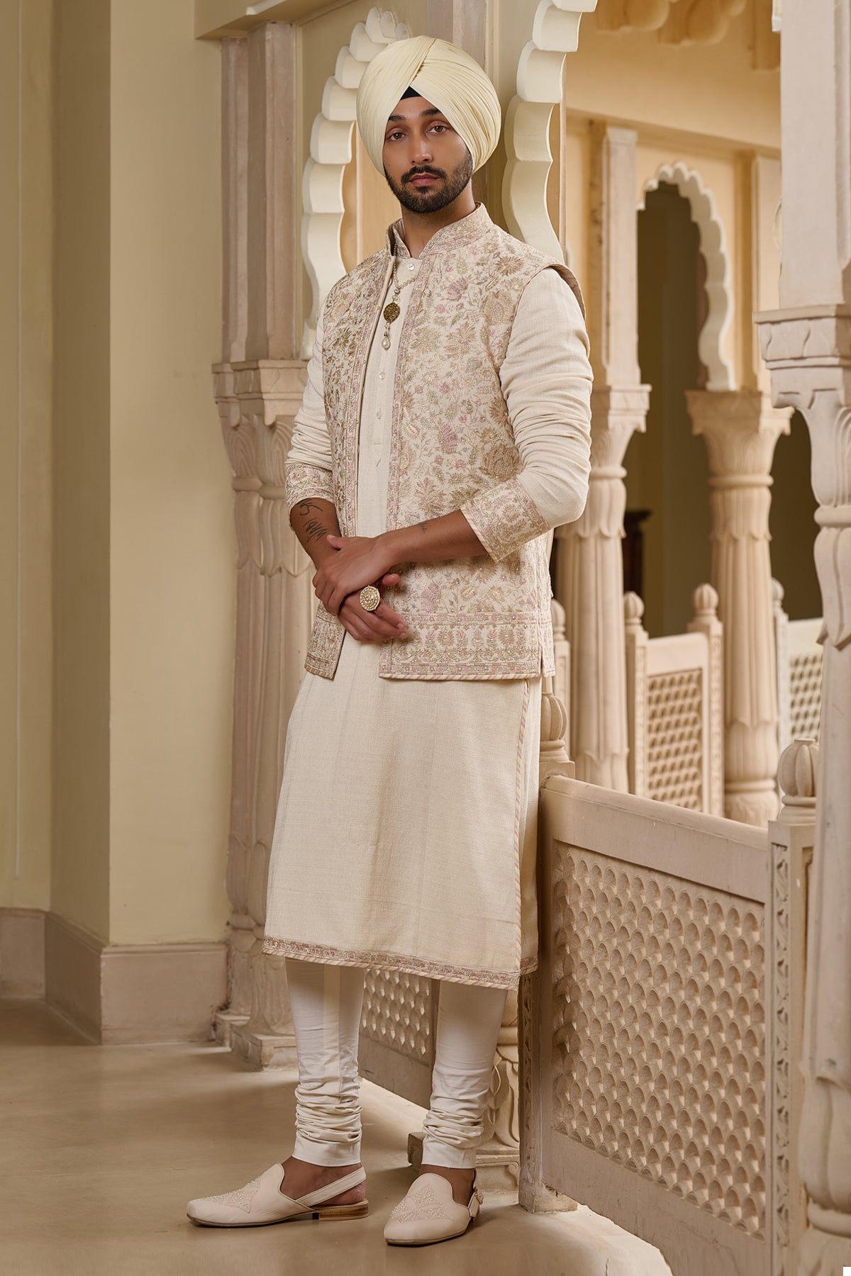 Multicolour Embroidered Waistcoat Set