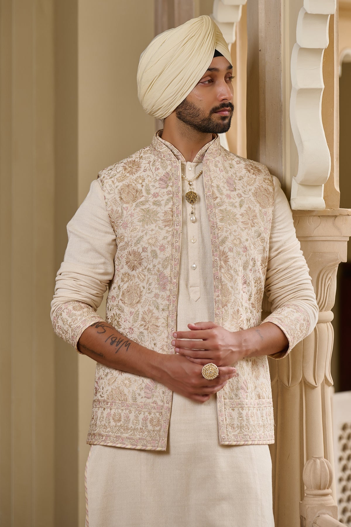 Multicolour Embroidered Waistcoat Set