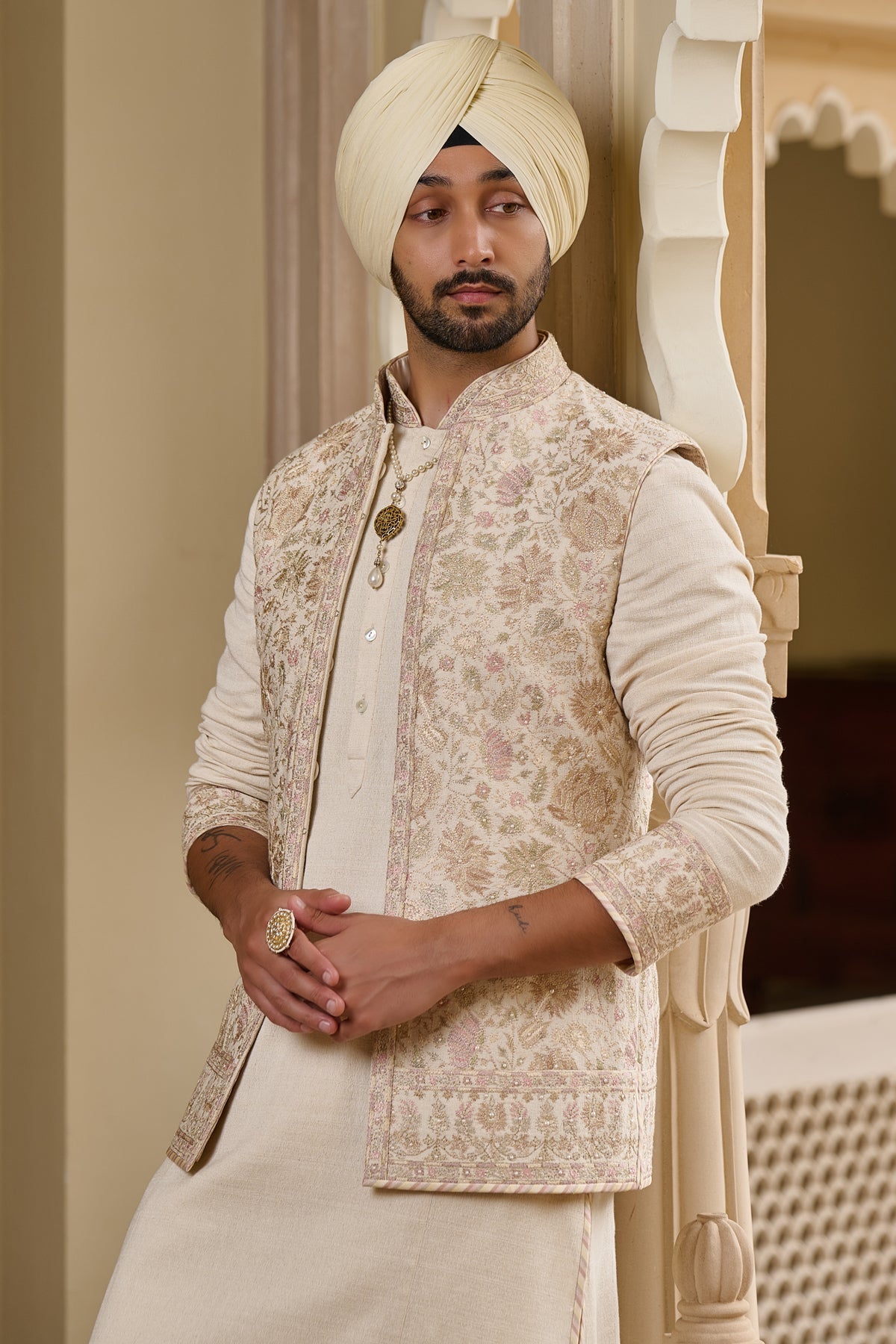 Multicolour Embroidered Waistcoat Set