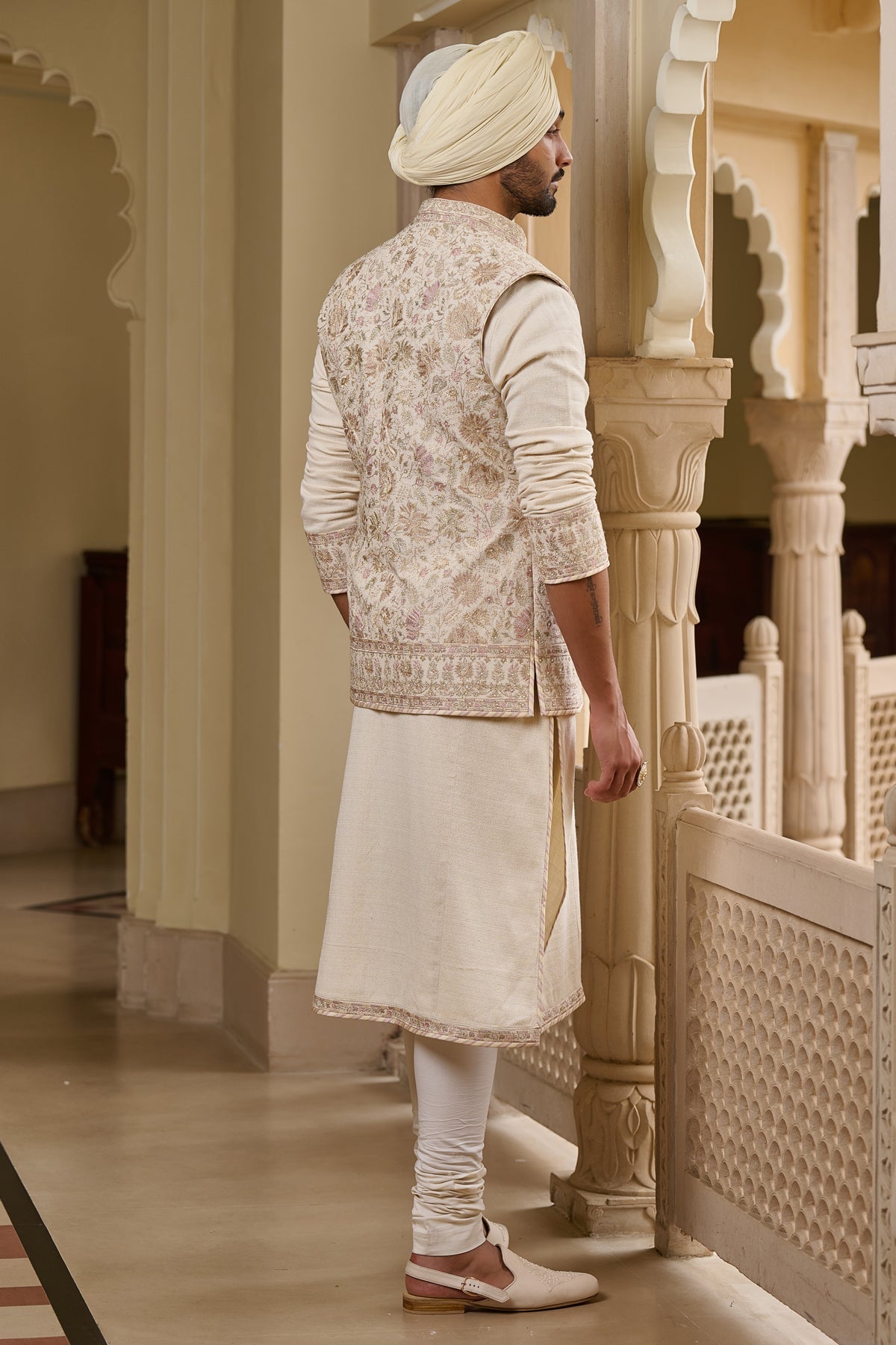 Multicolour Embroidered Waistcoat Set